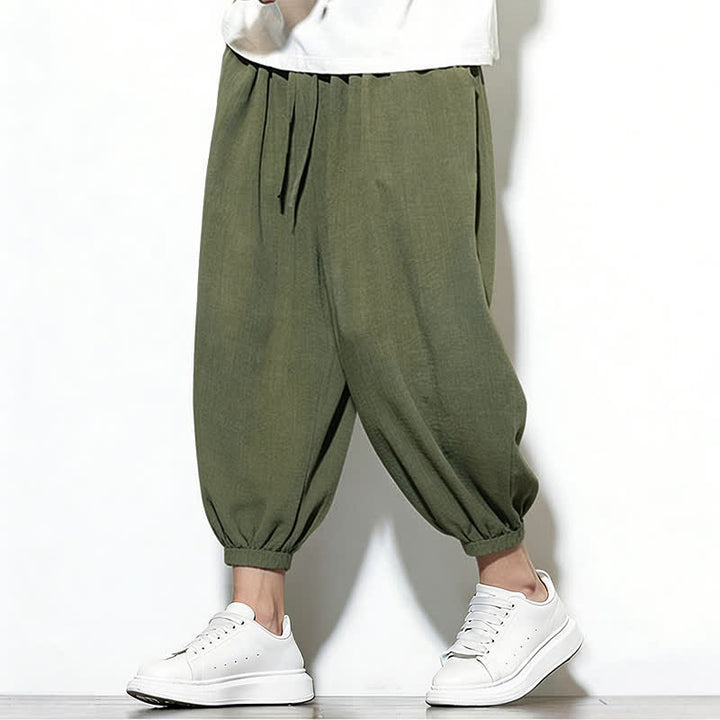 Buddha Stones Spring Solid Color Drawstring Elastic Design Men's Harem Capri Pants - image 7