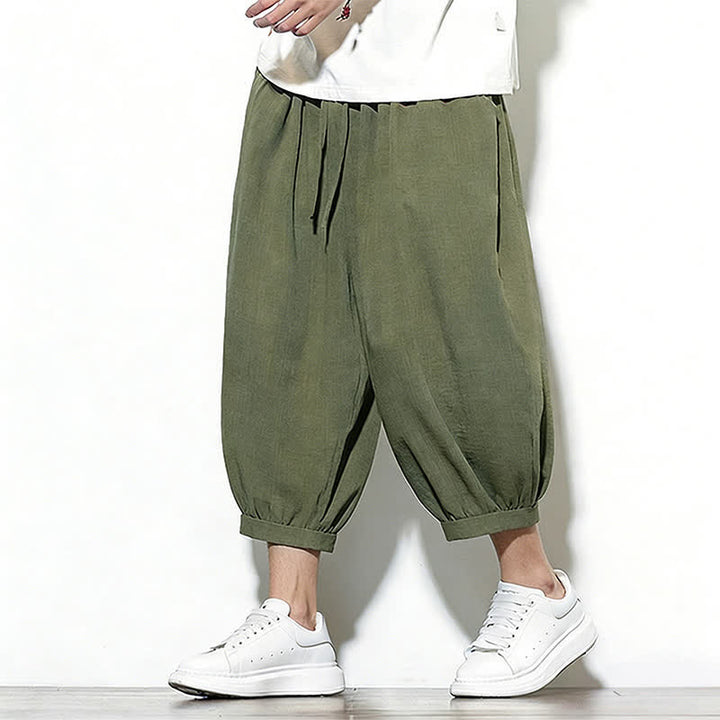 Buddha Stones Spring Solid Color Drawstring Elastic Design Men's Harem Capri Pants - image 1
