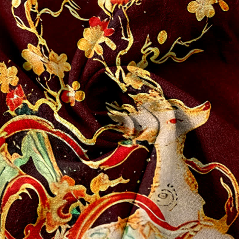 Buddha Stones Pure Cotton Plum Blossoms Deer Drawstring Women's Pants With Pockets - image 8