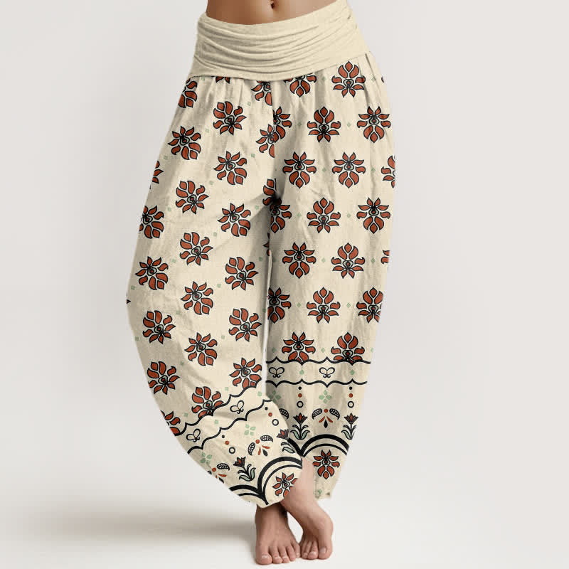 Buddha Stones Floral Pattern Pure Cotton Women's Harem Elastic High Waist Pants - LemonChiffon - US16，UK/AU20，EU48 (3XL) - image 0
