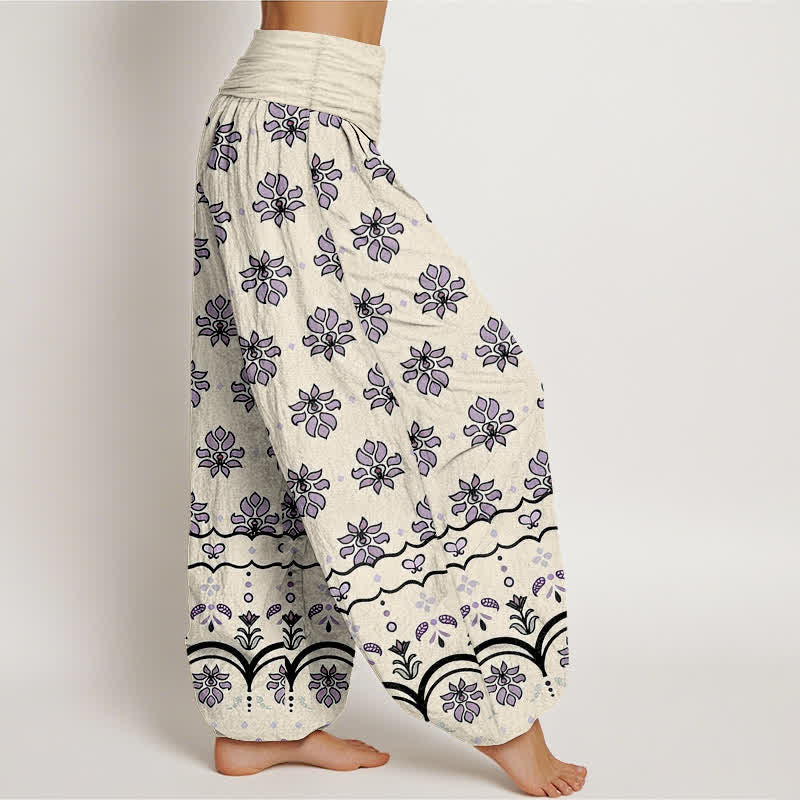 Buddha Stones Floral Pattern Pure Cotton Women's Harem Elastic High Waist Pants - image 7