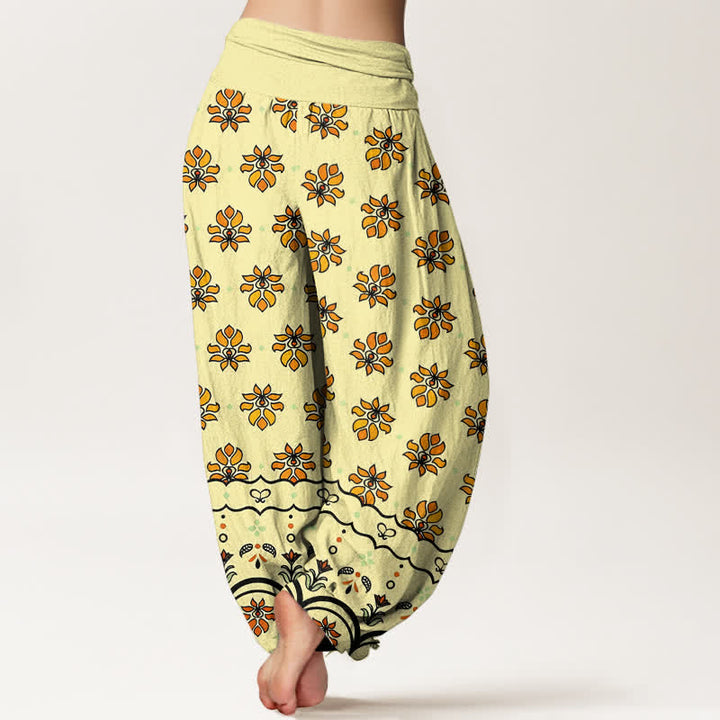 Buddha Stones Floral Pattern Pure Cotton Women's Harem Elastic High Waist Pants - image 9
