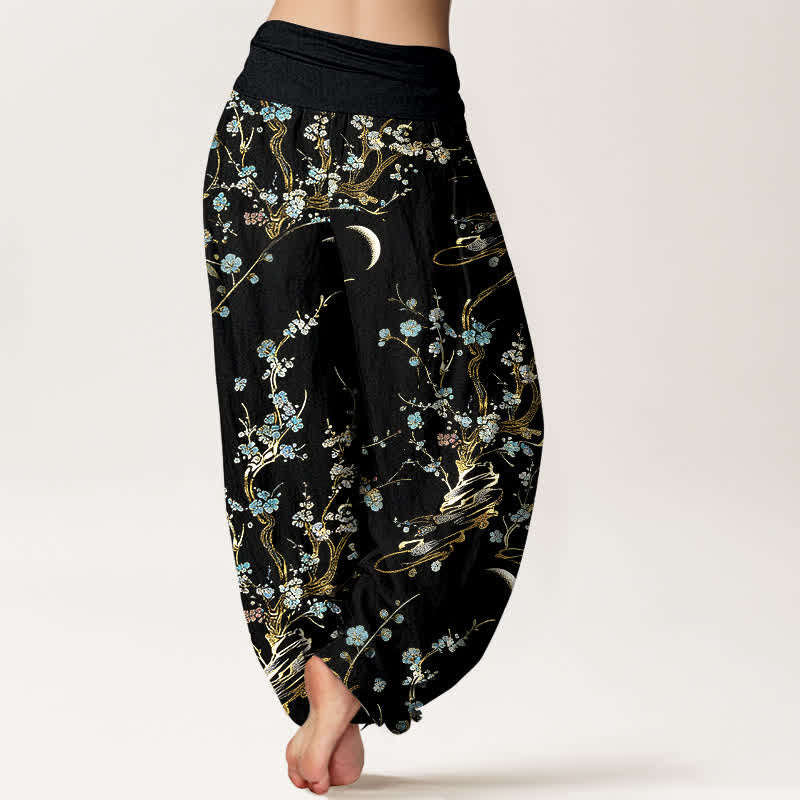 Buddha Stones Pure Cotton Plum Blossom Branches Elastic Waist Women's Harem Pants - image 1
