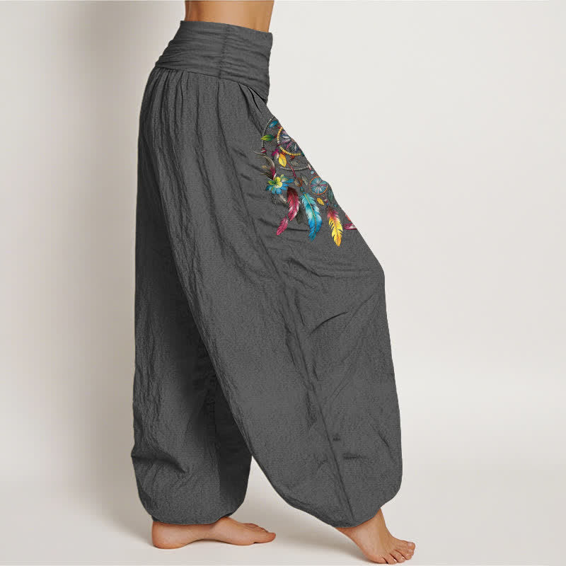 Buddha Stones Cotton Colorful Double Dreamcatchers Pattern High Waist Women's Harem Pants - image 10