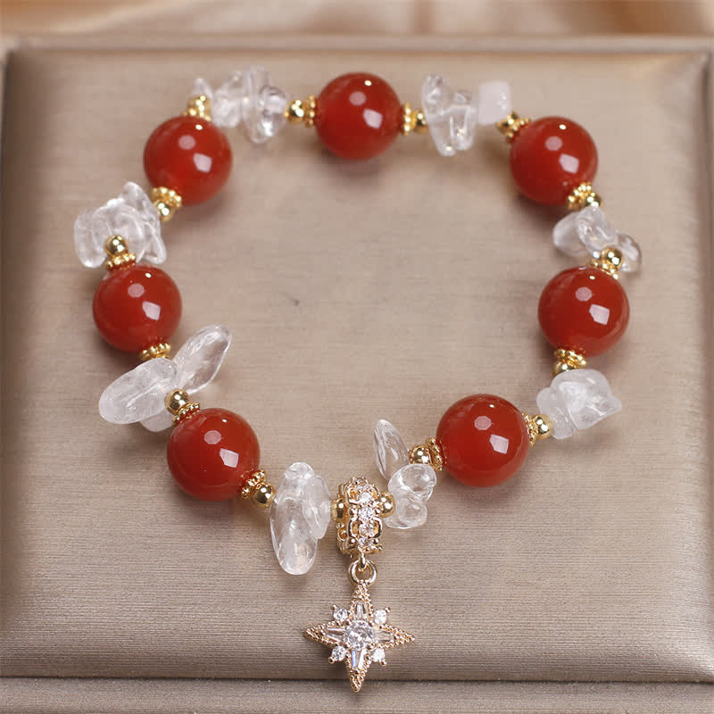 Buddha Stones Natural Red Agate Clear Quartz Hexagram Charm Confidence Bracelet - image 4