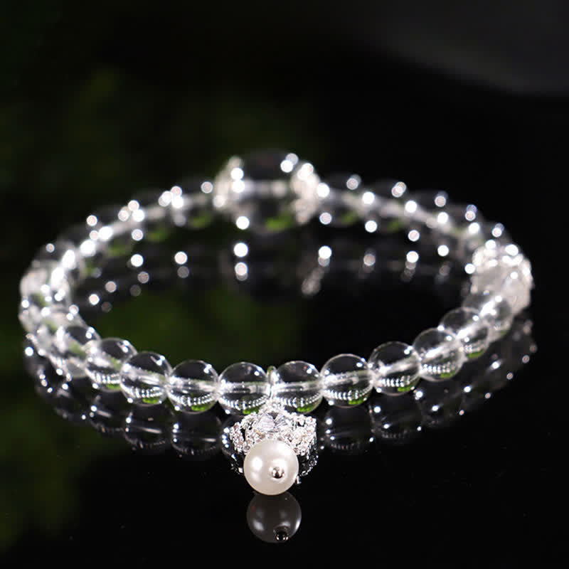 Buddha Stones Natural Clear Quartz Pearl Clarity Bracelet - Single Wrap Clear Quartz(Wrist Circumference:14–15 cm) - image 0