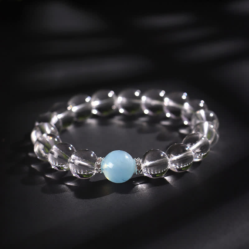 Buddha Stones Clear Quartz Aquamarine Healing Bracelet - 10mm Clear Quartz(Wrist Circumference:16–17 cm) - image 2