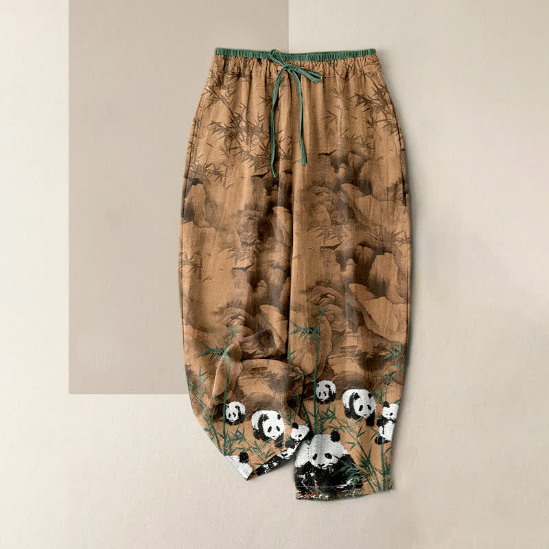 Buddha Stones Cotton Pandas Bamboo Print Elastic Waist Women's Pants With Pockets - Peru - US16，UK/AU20，EU48 (3XL) - image 6