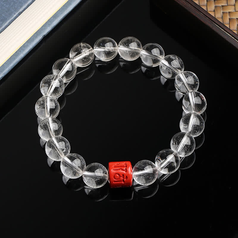 Buddha Stones Natural Clear Quartz Om Mani Padme Hum Healing Bracelet - 10mm Clear Quartz(Wrist Circumference:16–17 cm) - image 0
