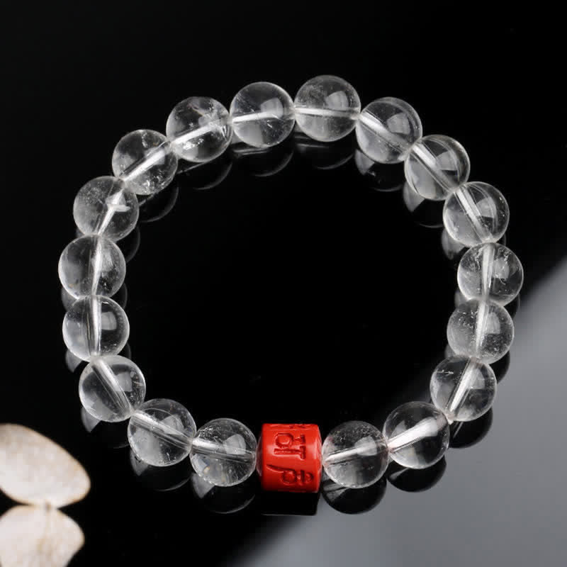 Buddha Stones Natural Clear Quartz Om Mani Padme Hum Healing Bracelet - image 1