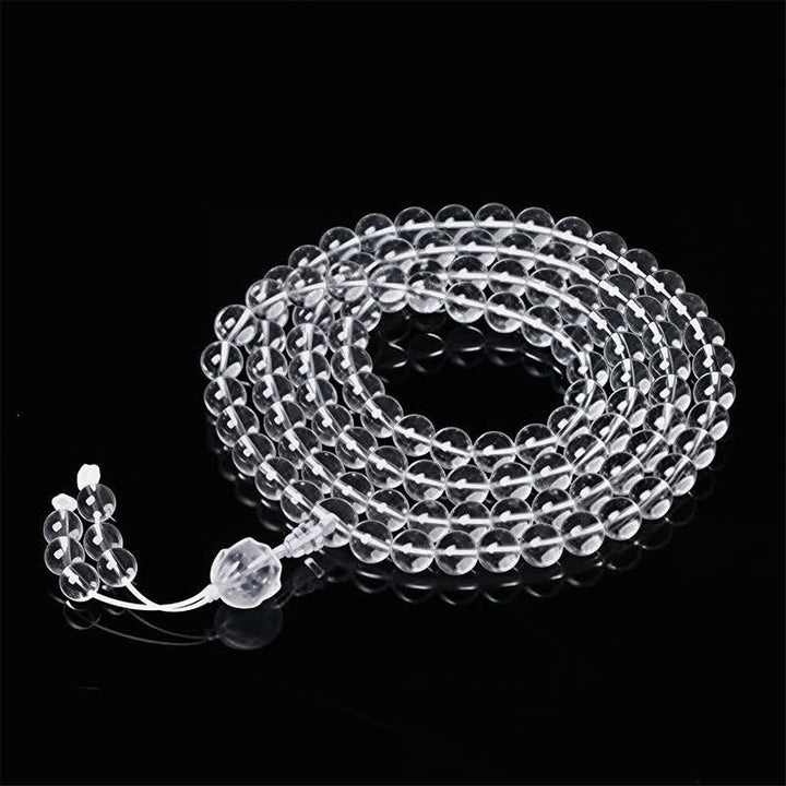 Buddha Stones Liuli Lotus 108 Round Beads Enlightenment Mala - White String - image 8