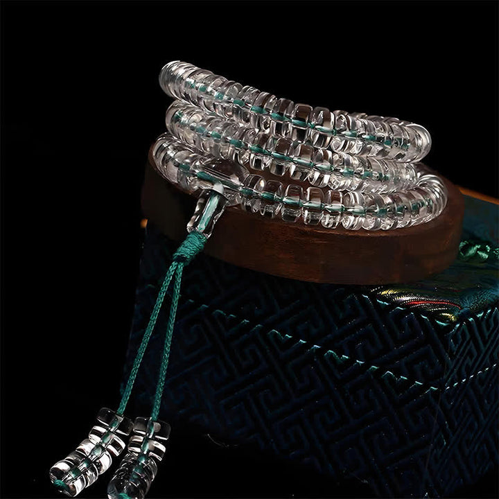Buddha Stones Liuli 108 Flat Beads Spiral Rope Wisdom Mala - Green String - image 4