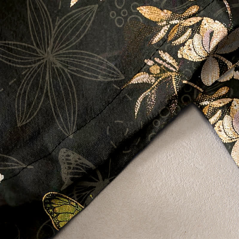 Buddha Stones Pure Cotton Butterfly leaves Flowers Pattern Drawstring Colorful Women's Pants With Pockets - image 1