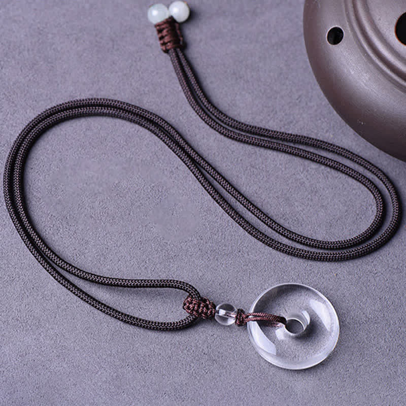 Buddha Stones Natural Clear Quartz Peace Buckle Protection Rope Necklace - image 1