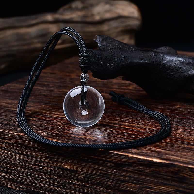 Buddha Stones Natural Clear Quartz Peace Buckle Protection Rope Necklace - 33mm Clear Quartz - image 0