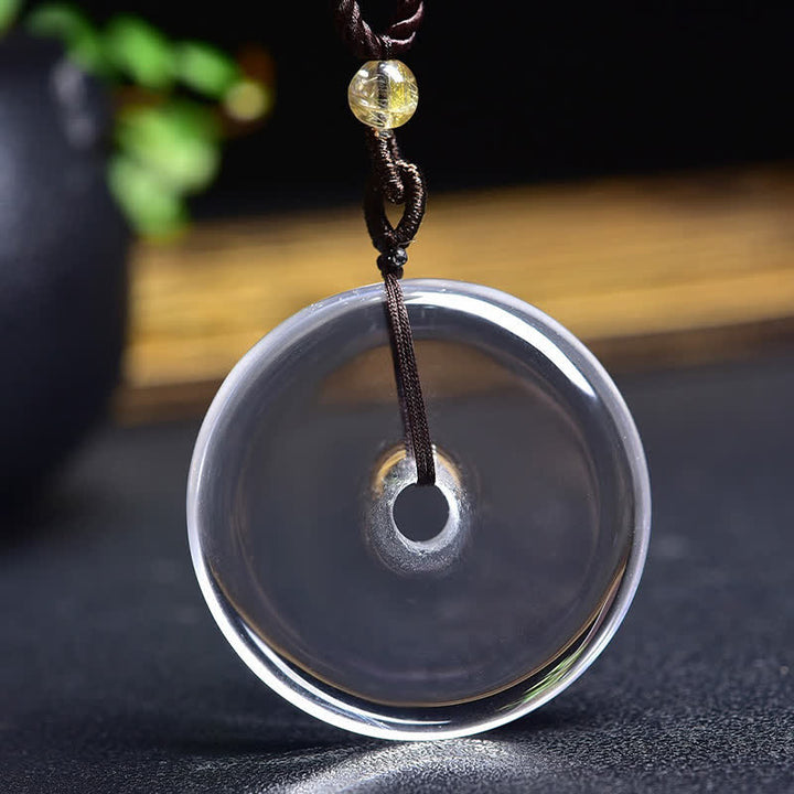 Buddha Stones Natural Clear Quartz Peace Buckle Protection Rope Necklace - image 8