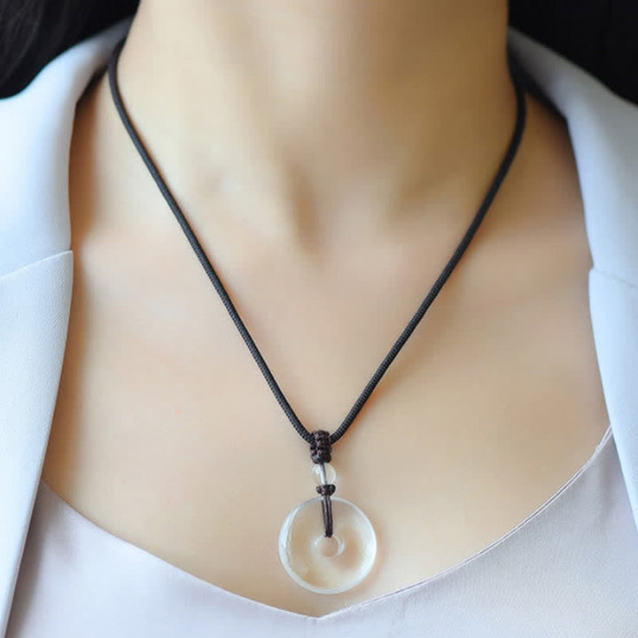 Buddha Stones Natural Clear Quartz Peace Buckle Protection Rope Necklace - image 4