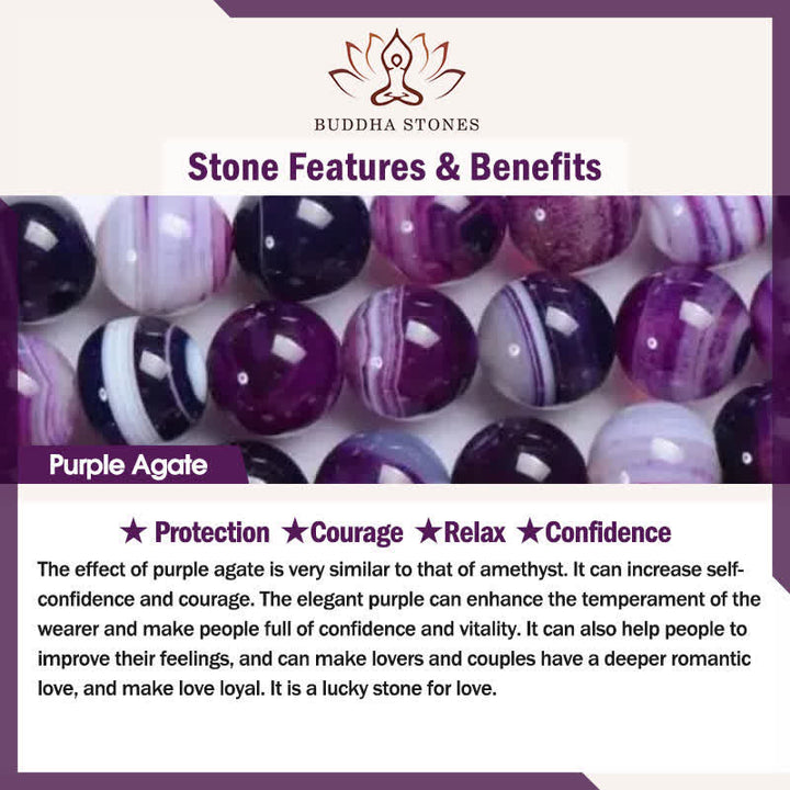 Buddha Stones 3pcs "Protect Your Inner Calm" Purple Striped Agate Bracelet Includes Gift Message Card - image 7