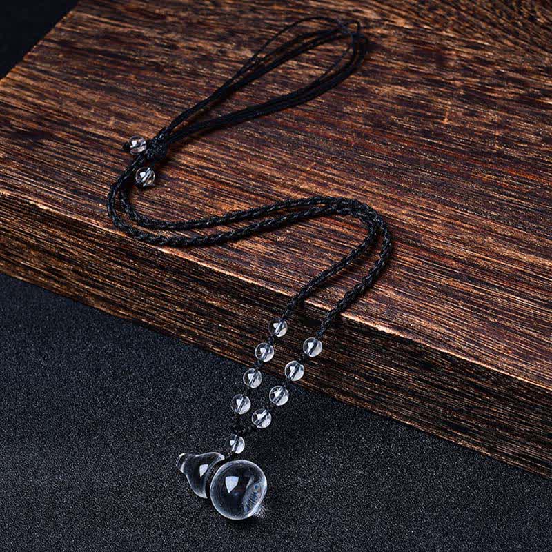 Buddha Stones Natural Clear Quartz Gourd Protection Beads Rope Necklace - Clear Quartz Beads Rope - image 0