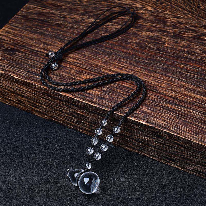 Buddha Stones Natural Clear Quartz Gourd Protection Beads Rope Necklace - Clear Quartz Beads Rope - image 0