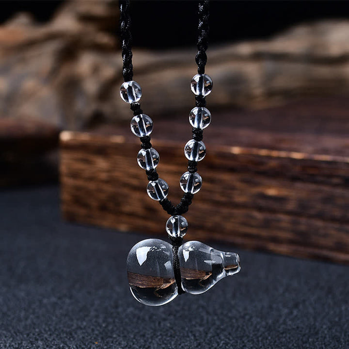 Buddha Stones Natural Clear Quartz Gourd Protection Beads Rope Necklace - image 2