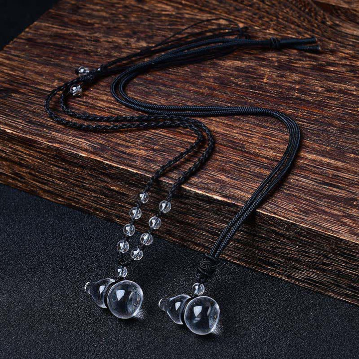 Buddha Stones Natural Clear Quartz Gourd Protection Beads Rope Necklace - image 7