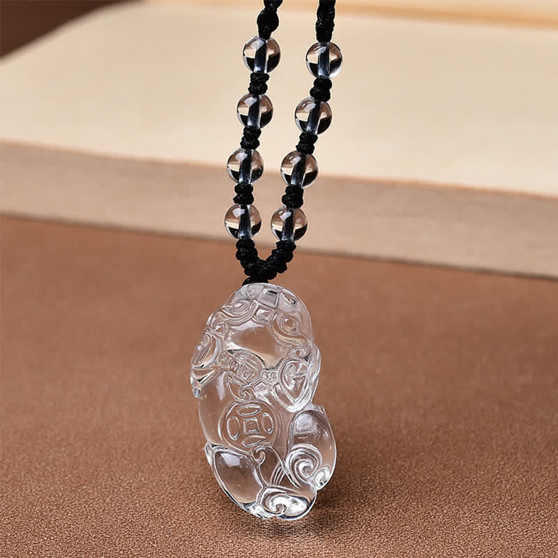 Buddha Stones Natural Clear Quartz Pixiu Clarity Beads Rope Necklace - image 1