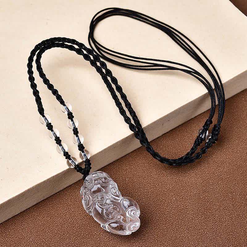 Buddha Stones Natural Clear Quartz Pixiu Clarity Beads Rope Necklace - A Pixiu Facing Right - Clear Quartz(33*18.8*11 mm) - image 0