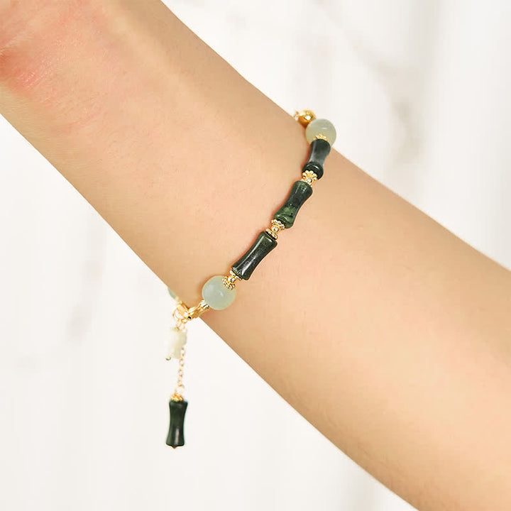 Buddha Stones Hetian Jade Peridot Bamboo Lily Of The Valley Wealth Faithfulness Adjustable Bracelet - image 2