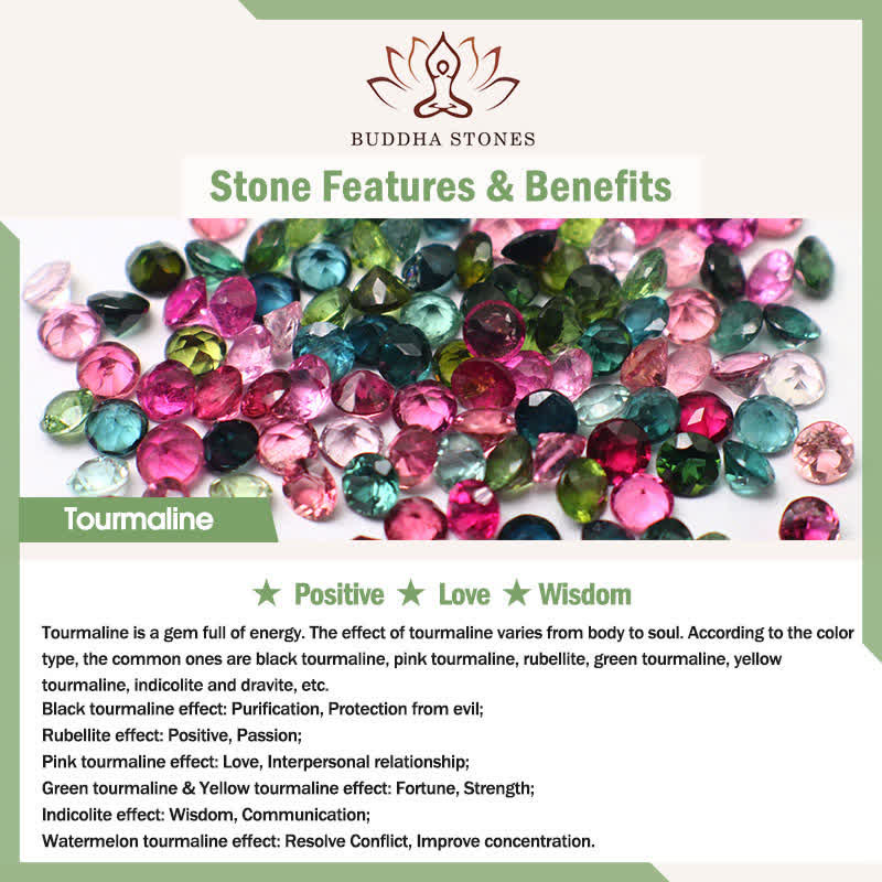 Buddha Stones Rainbow Tourmaline Lotus Wisdom Triple Wrap Beaded Charm Bracelet - image 5