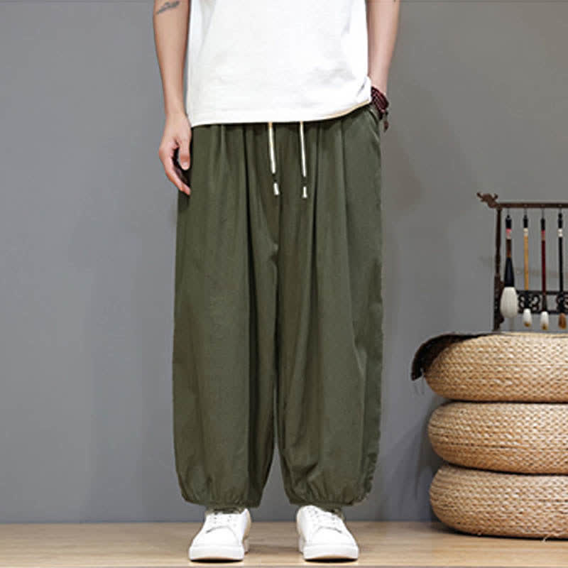 Buddha Stones Summer Zen Elastic Waist Cuff Men's Cropped Harem Pants With Pockets - image 14