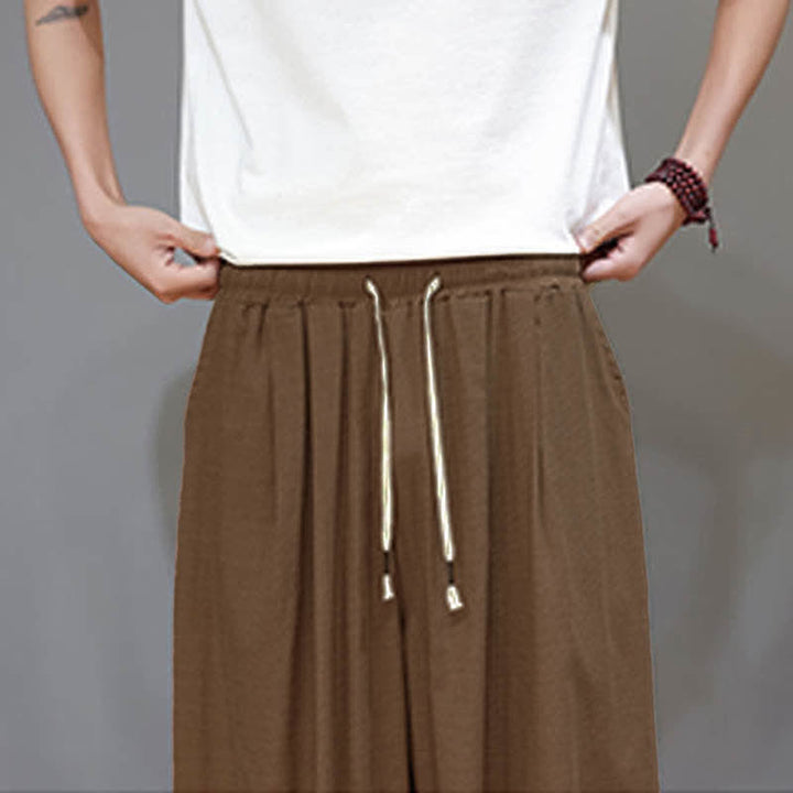 Buddha Stones Summer Zen Elastic Waist Cuff Men's Cropped Harem Pants With Pockets - image 23