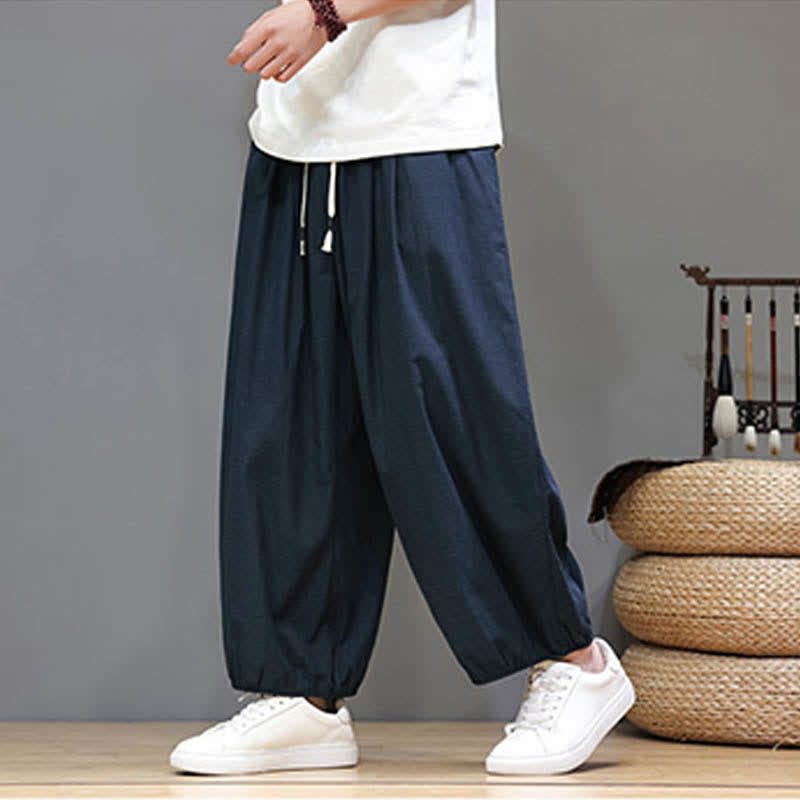Buddha Stones Summer Zen Elastic Waist Cuff Men's Cropped Harem Pants With Pockets - Navy - US/UK/AU46，EU56 (5XL) - image 0