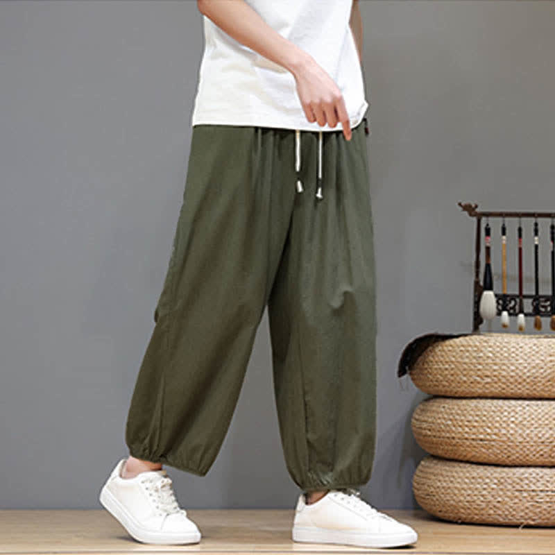 Buddha Stones Summer Zen Elastic Waist Cuff Men's Cropped Harem Pants With Pockets - image 13