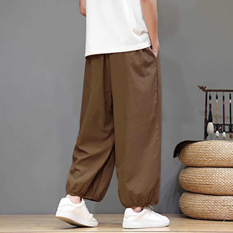 Buddha Stones Summer Zen Elastic Waist Cuff Men's Cropped Harem Pants With Pockets - image 22