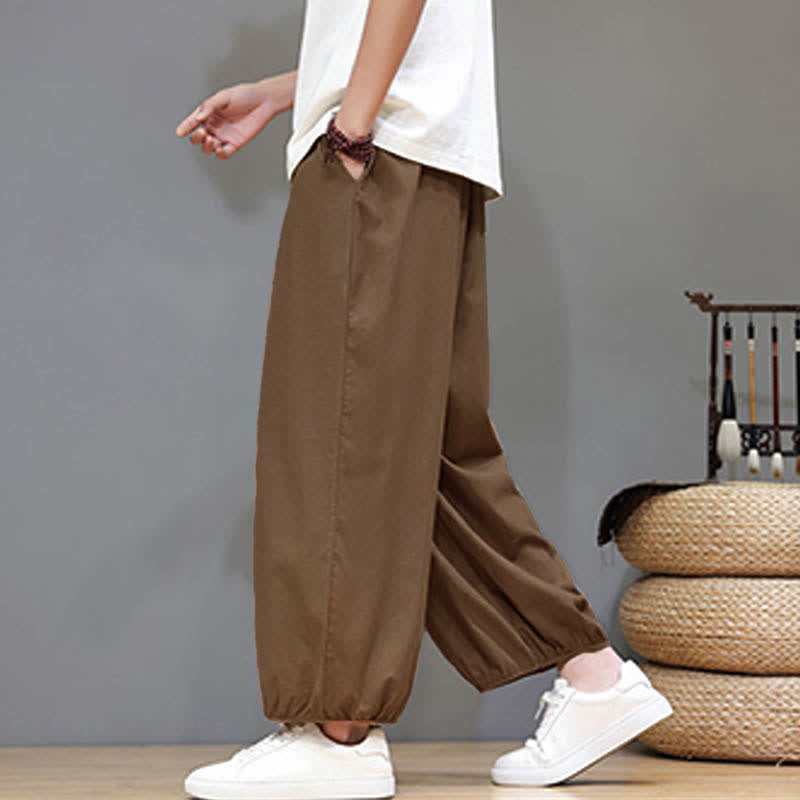 Buddha Stones Summer Zen Elastic Waist Cuff Men's Cropped Harem Pants With Pockets - image 18