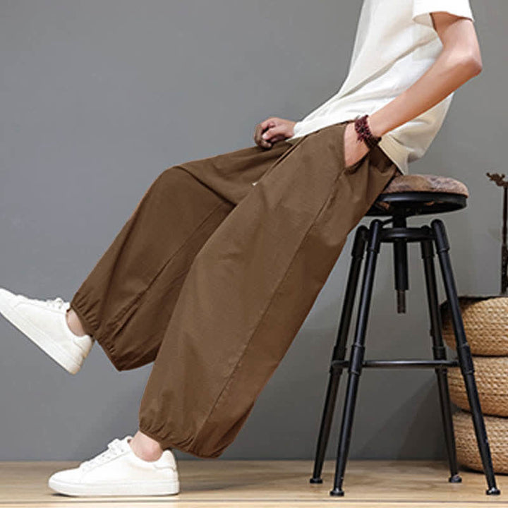 Buddha Stones Summer Zen Elastic Waist Cuff Men's Cropped Harem Pants With Pockets - image 20