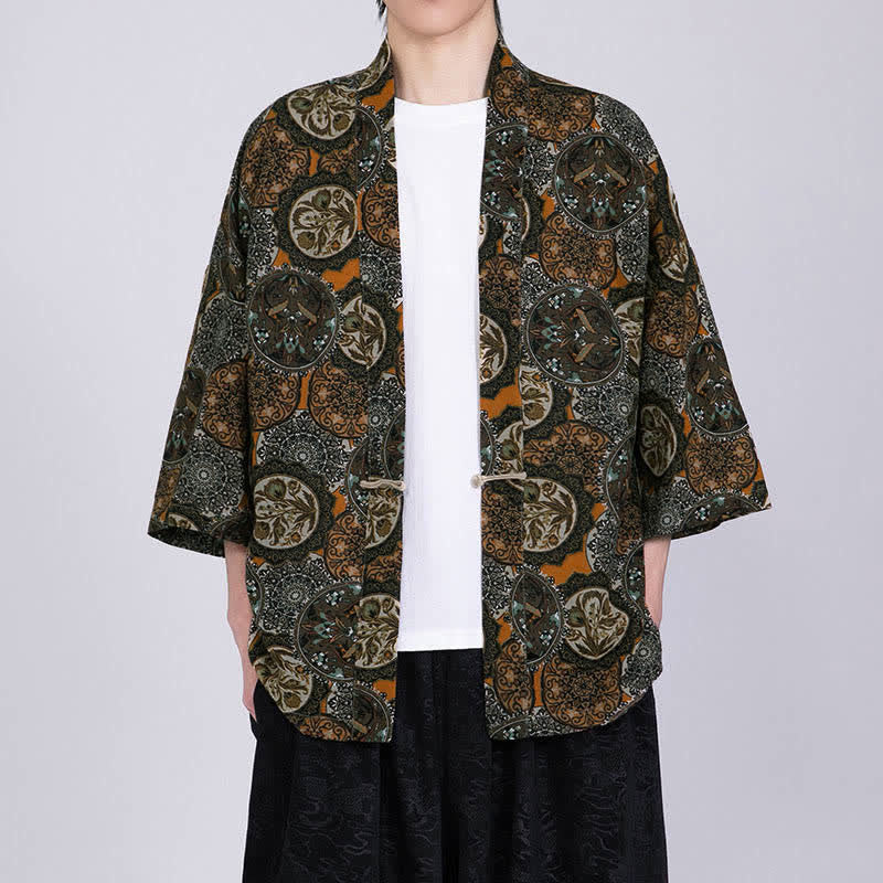 Buddha Stones Summer Tropical Leaf Print Linen Blend Men's Short Sleeve Kimono - image 16
