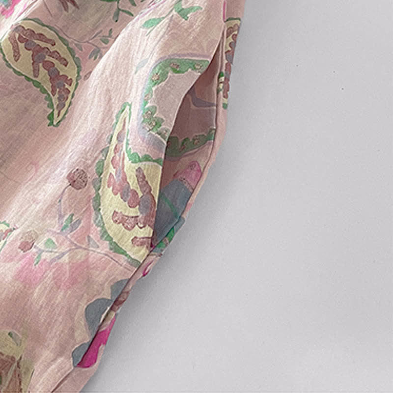 Buddha Stones Summer Vintage Paisley Floral Mandarin Collar Women's Short Sleeve Dresses With Pockets - image 8