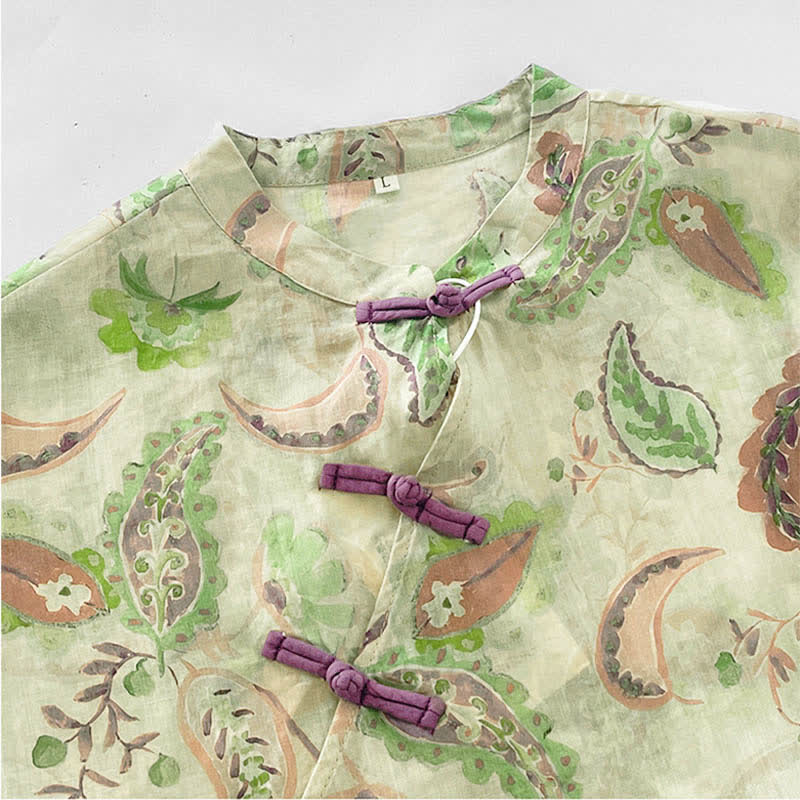 Buddha Stones Summer Vintage Paisley Floral Mandarin Collar Women's Short Sleeve Dresses With Pockets - image 13