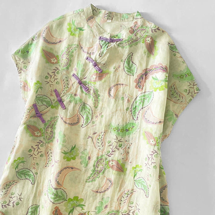 Buddha Stones Summer Vintage Paisley Floral Mandarin Collar Women's Short Sleeve Dresses With Pockets - image 12