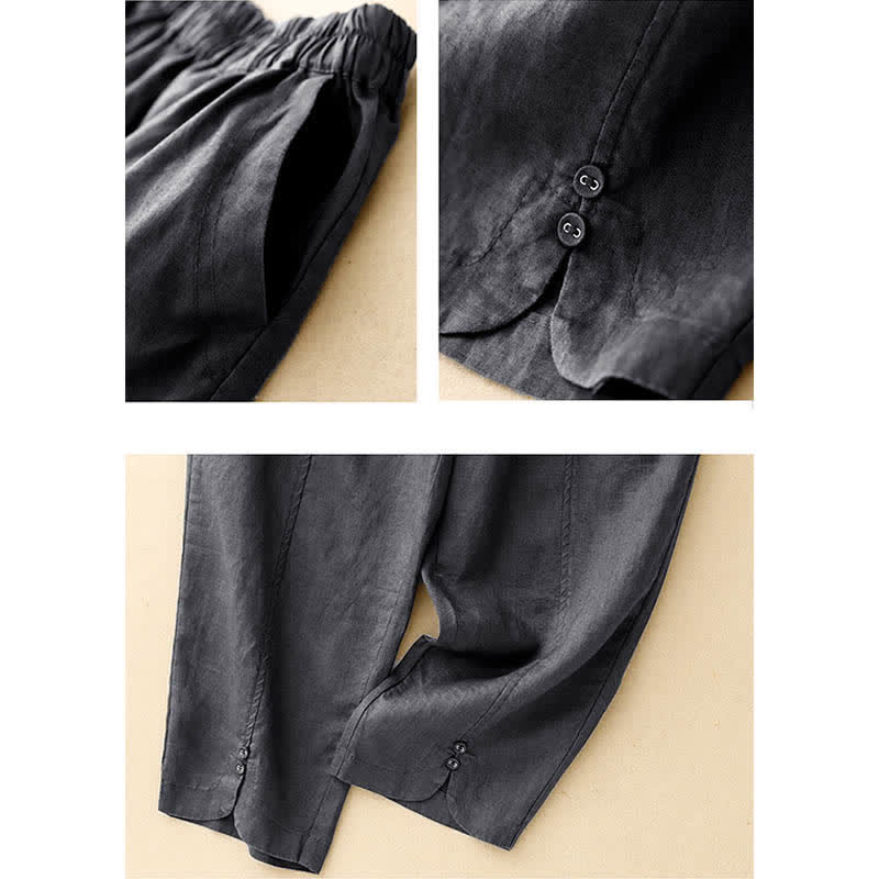 Buddha Stones Summer Linen Women's Tapered Pants With Pockets - image 21