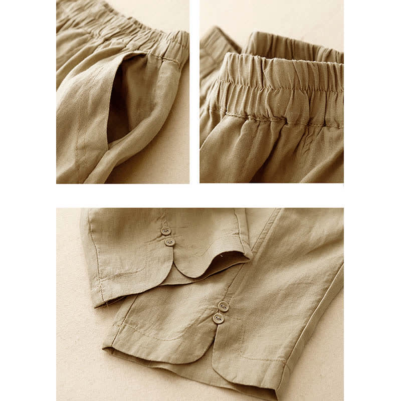 Buddha Stones Summer Linen Women's Tapered Pants With Pockets - image 7