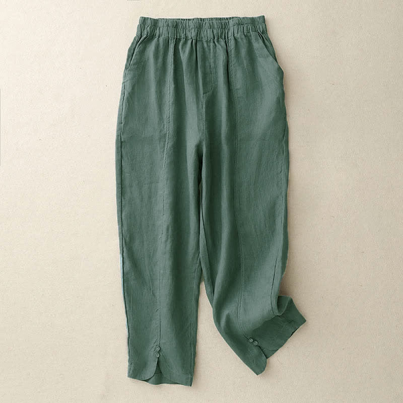 Buddha Stones Summer Linen Women's Tapered Pants With Pockets - SeaGreen - US8-10，UK/AU12-14，EU40-42 (2XL) - image 0