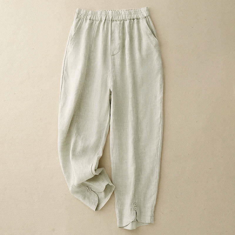 Buddha Stones Summer Linen Women's Tapered Pants With Pockets - Beige - US8-10，UK/AU12-14，EU40-42 (2XL) - image 8