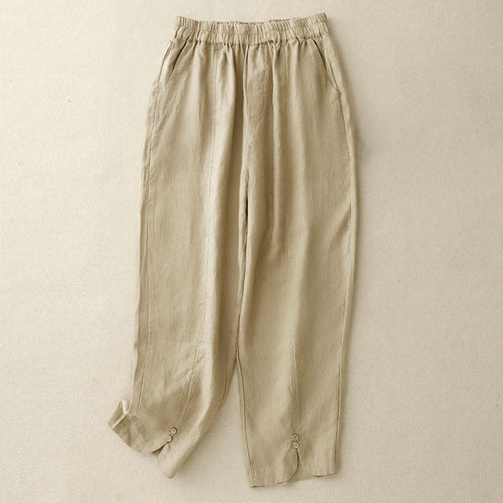 Buddha Stones Summer Linen Women's Tapered Pants With Pockets - Wheat - US8-10，UK/AU12-14，EU40-42 (2XL) - image 5