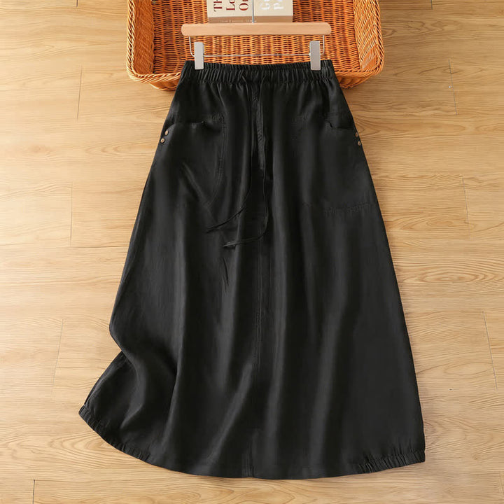 Buddha Stones Spring Casual Drawstring Solid Women's Skirts With Pockets - Black - US8-10，UK/AU12-14，EU40-42 (2XL) - image 16