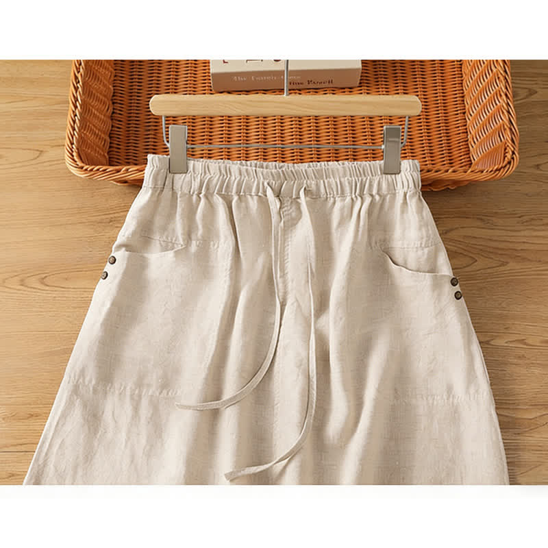 Buddha Stones Spring Casual Drawstring Solid Women's Skirts With Pockets - image 1