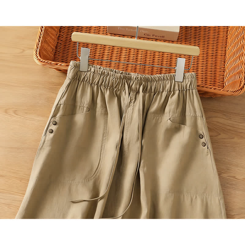 Buddha Stones Spring Casual Drawstring Solid Women's Skirts With Pockets - image 5