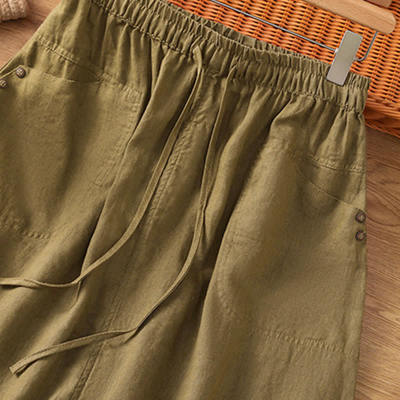 Buddha Stones Spring Casual Drawstring Solid Women's Skirts With Pockets - image 15